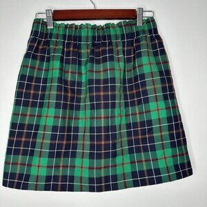 J Crew Mini Skirt Tartan Plaid Pleated Green Wool Size 0